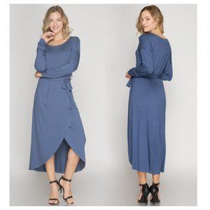 LAST!! Long Sleeve Midi Dress - BLUE - 3 PACK